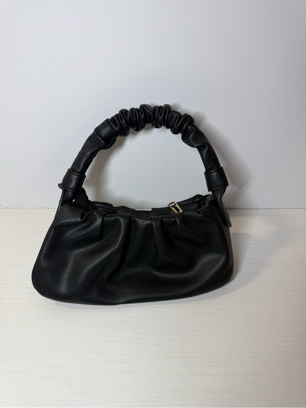 Structured Black Ruched Handle Shoulder Bag
